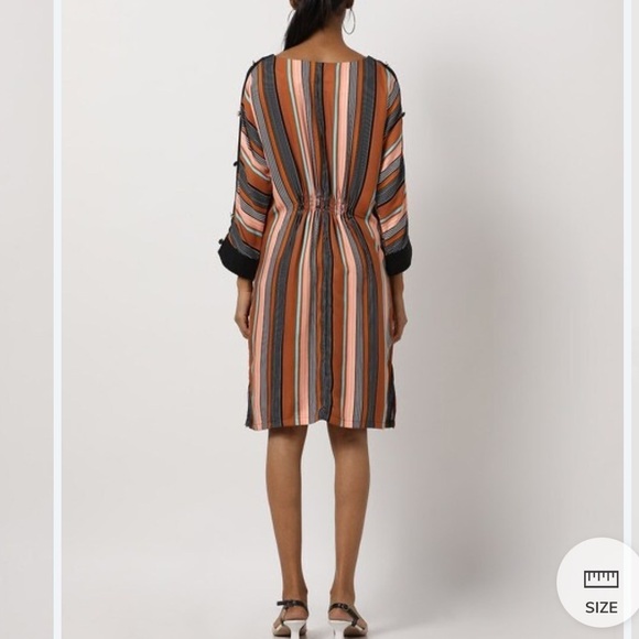 FIG Women’s Mustard Striped A-Line Midi Dress w/ Dolman Sleeves Size Medium - Picture 2 of 11